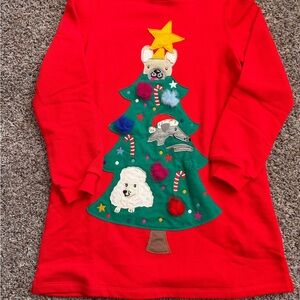 Girls' Red Holiday Tree Appliqué Long Sleeve sweatshirt dress
